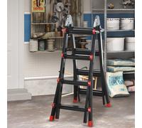 HOMCOM Escalera Telescópica de Aluminio 4 m Escalera Extensible Plegable con 8 Peldaños Ajustables y 2 Formas Carga 150 kg Aosom España
