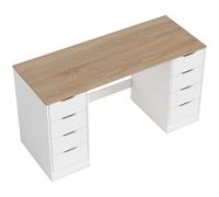 HOMCOM Escritorio 140 cm con 8 cajones - Ideal para home office y dormitorio, estructura de acero, blanco