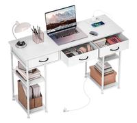 HOMCOM Escritorio con Puertos de Carga USB y USB-C Blanco 120x40x76 cm | 2 tomas, estantes ajustables, 3 cajones tela, mesa cocina, escritorio computadora, escritorio portátil.