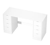 HOMCOM Escritorio de 140 cm con 8 Cajones Mesa de Oficina Moderna con Almacenamiento Acabado en Madera Blanca Aosom España
