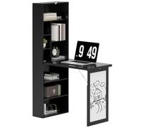 HOMCOM Escritorio de computadora montado en la Pared Plegable, Blanco | Mesa estudio ahorro espacio estantería escritorio flotante estante ajustable 9 compartimentos abiertos espacios pequeños