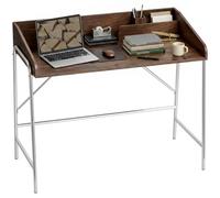 HOMCOM Escritorio de ordenador 109 cm con borde de seguridad y estructura de metal, fácil de montar, mesa de ordenador moderna para espacio pequeño, trabajo en casa o estudio, nogal