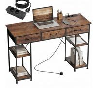 HOMCOM Escritorio de Ordenador con 2 Tomas de Carga USB y 2 Tomas de Corriente, Escritorio con Almacenamiento de 120 x 40 cm, estantes Ajustables y 3 cajones de Tela, estación de Trabajo, Marco de