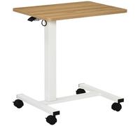 HOMCOM Escritorio de pie ajustable en altura mesa para portátil escritorio de pie mesa auxiliar con ruedas en forma de C que ahorra espacio para estudio sala de estar natural + blanco capacidad de car