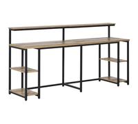 HOMCOM Escritorio doble con estantes monitor 200x53x100cm Negro Marrón | Estantes, estilo industrial, escritorio con estantería ahorradora de espacio, oficina y estudio, metal y MDF