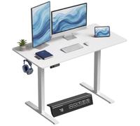 HOMCOM Escritorio Elevable 120x60 cm 3 Alturas de Memoria Blanco | Escritorio Eléctrico Regulable en Altura, Pantalla LED, 2 Ganchos, 2 Pasacables, para Oficina en Casa, Estudio