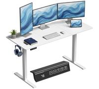HOMCOM Escritorio Elevable 140x60 cm 3 Alturas de Memoria Blanco | Escritorio Eléctrico Regulable en Altura, Pantalla LED, 2 Ganchos, 2 Pasacables, para Oficina en Casa, Estudio