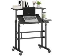 HOMCOM Escritorio elevable con Tablero inclinable, Altura Regulable y Ruedas, Mesa para Ordenador con Estructura de Acero para Trabajar Sentado o de pie, Efecto Madera Negra