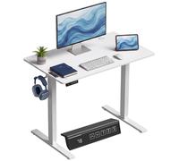 HOMCOM Escritorio Elevable 100x60 cm 3 Alturas de Memoria Blanco | Escritorio Eléctrico Regulable en Altura, Pantalla LED, 2 Ganchos, 2 Pasacables, para Oficina en Casa, Estudio