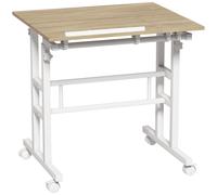 HOMCOM Escritorio Elevable Regulable en Altura 70x60 cm con Ruedas Tablero Inclinable Estructura de Metal Marrón Aosom España