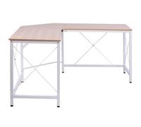 HomCom Escritorio esquinero en L moderno – Marco de acero, carga 70 kg, 150×150×76 cm, roble