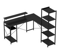 HOMCOM Escritorio en L con estación de carga, mesa de ordenador esquinera con soporte para monitor y estanterías, para home office, oficina, Negro Aosom España
