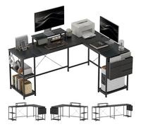 HOMCOM Escritorio en L reversible 168cm, estante ajustable 240cm, Negro