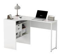 HOMCOM Escritorio esquinero con 2 cajones, 120 x 60 cm, escritorio en L con 3 compartimentos abiertos, mesa informática para estudiar, trabajar, habitación, casa, blanco