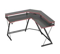 Homcom escritorio esquinero con enchufes, mesa escritorio en forma de l, 128x128 cm, con soporte para monitor, gancho para auriculares y portavasos, mesa de ordenador para oficina, casa, negro