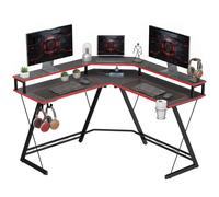 HOMCOM Escritorio Esquinero con Enchufes y Soporte para Monitor 128x128 cm Negro Negro