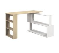 HOMCOM Escritorio en L con Estantería Mesa de Escritorio con Estantes para Oficina Estudio 120x110x74,5 cm Natural y Blanco BLANCO