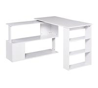 HOMCOM Mesa de Ordenador Mesa Esquinera Giratorio 360° Múltiformas para Hogar Escuela y Oficina 5 Estantes Librería Blanco Aosom España