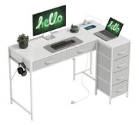 HOMCOM Escritorio Esquinero Reversible con 6 Cajones 126x48 cm con Toma de Corriente Puerto de Carga USB y USB-C Blanco BLANCO