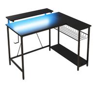 HOMCOM Escritorio Esquinero Reversible con LED Enchufes y Puertos USB Estantes y Soporte para Monitor Negro Aosom España