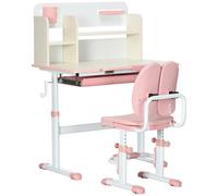 HOMCOM Escritorio Infantil Altura Ajustable con 1 Cajón 1 Estante y Tablero de Mesa Inclinable 80x52x88-109 cm Rosa y Blanco Aosom España