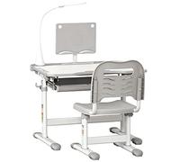 HOMCOM - Escritorio Infantil con Silla - Conjunto de Escritorio y Silla Ajustable - Lámpara, Soporte de Lectura, Estante Deslizante multialmacenamiento, Color Gris Blanco, Trabajo, 70 x 50 x 105 cm
