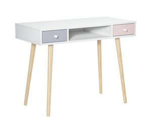 HOMCOM Escritorio infantil estilo escandinavo con cajón y compartimento de almacenamiento 100L x 48l x 76,5H cm MDF y pin Grey y ro Blanco
