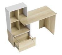 HOMCOM Escritorio con 4 Estantes y Cajón Archivador A4 Cerradura Roble | Mesa de Oficina, 2 Llaves, Mesa de Ordenador Moderna, para Espacios Pequeños, Oficina en Casa