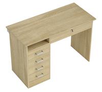 HOMCOM Escritorio moderno con 5 cajones, gran superficie, 1 compartimento abierto, cajón con cerradura, 110 x 50 x 76 cm, roble Aosom España