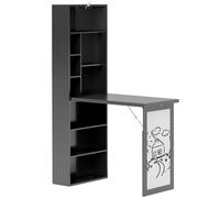 HOMCOM Escritorio Moderno Plegable con Estantería y Pizarra en Madera y Metal 98x51x153 cm Negro Aosom España