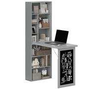 HOMCOM Escritorio montado en pared con pizarra plegable, Negro