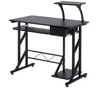 HomCom Escritorio Negro con 1 Cajón y Bandeja para Teclado Mesa de Ordenador Compacta para Hogar Escuela Oficina 90x50x95 cm Aosom España