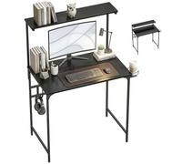 HOMCOM Escritorio para computadora, mesa de estudio de oficina en casa de 80 cm con estante de mesa ajustable, soporte para tazas, gancho para auriculares, marco de metal, escritorio para ahorrar