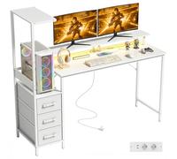 HOMCOM Escritorio para Juegos con Soporte para CPU Ajustable Reversible y LED, 147 x 47 cm Estación para Juegos con estación de Carga, Soporte para Monitor, 3 cajones de Tela, para casa, Oficina o