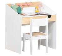 HOMCOM Escritorio para Niños con Silla de 3 a 6 Años con Cajón y Estante para Libros 70x50x75 cm Blanco y Natural BLANCO