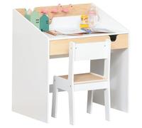 HOMCOM Escritorio para Niños con Silla de 3 a 6 Años con Cajón y Estante para Libros 70x50x75 cm Blanco y Natural BLANCO