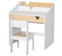 HOMCOM Escritorio para Niños con Silla de 3 a 6 Años con Cajón y Estante para Libros 70x50x75 cm Blanco y Natural Aosom España