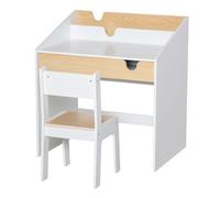Homcom escritorio para niños con silla de 3 a 6 años pupitre infantil 2 en 1 conjunto de escritorio 2 piezas con cajón y eatantes de libros 70x50x75 cm blanco y natural 50 cm