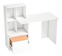 HOMCOM Escritorio para Ordenador con Estantería Archivador con Cerradura 126x50x109 cm Veta de Madera Blanca Aosom España