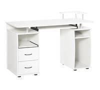 HOMCOM Escritorio para ordenador con estantes y cajón, 120x55x85 cm, Escritorio para ordenador con almacenamiento, soporte para impresora y teclado Marfil