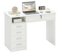 HOMCOM Escritorio para PC y Ordenador, Escritorio de Madera para Dormitorio u Oficina con 5 Cajones, 2 Llaves, 110x50x76cm, Blanco