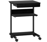 HOMCOM Escritorio PC con Cajón Deslizable, 2 Estantes y 4 Ruedas, en Madera y Metal, 56x51x79 cm, Negro