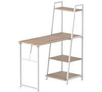 HOMCOM Escritorio Plegable Abatible - Escritorio biblioteca 2 en 1-4 estantes - Imitación Roble Claro metal Blanco Aosom España