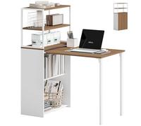 Homcom escritorio plegable con estantería, mesa de escritorio con 4 estantes, mesa de ordenador para espacios pequeños, estudio, oficina en casa, 105x60x127 cm, natural 127 cm