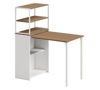 HOMCOM Escritorio Plegable con Estantería, Mesa de Escritorio con 4 Estantes, Mesa de Ordenador para Espacios Pequeños, Estudio, Oficina en Casa, 105x60x127 cm, Natural Caqui oscuro