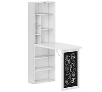 HOMCOM Escritorio Plegable con Estantería Mesa de Oficina con Pizarra y Múltiples Estantes Convertible con Baldas Ajustables 98x51x153 cm Blanco Aosom España