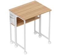 HOMCOM Escritorio plegable con ruedas 63 x 50 cm con estantería y bolsa de almacenamiento, madera natural Aosom España