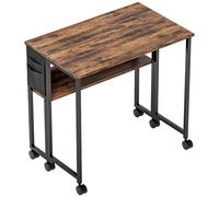 HOMCOM Escritorio plegable con ruedas 80 x 50 cm con estantería y bolsa de almacenaje, marrón rústico Aosom España