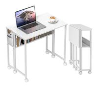 HOMCOM Escritorio Plegable con Ruedas Balda y Bolsillo de Almacenaje Ideal para Espacios Pequeños 80x50x75 cm Blanco BLANCO