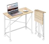 HOMCOM Escritorio Plegable con Ruedas y Estructura Resistente Ideal para Oficina y Est udio 80x40x75 cm Natural Natural